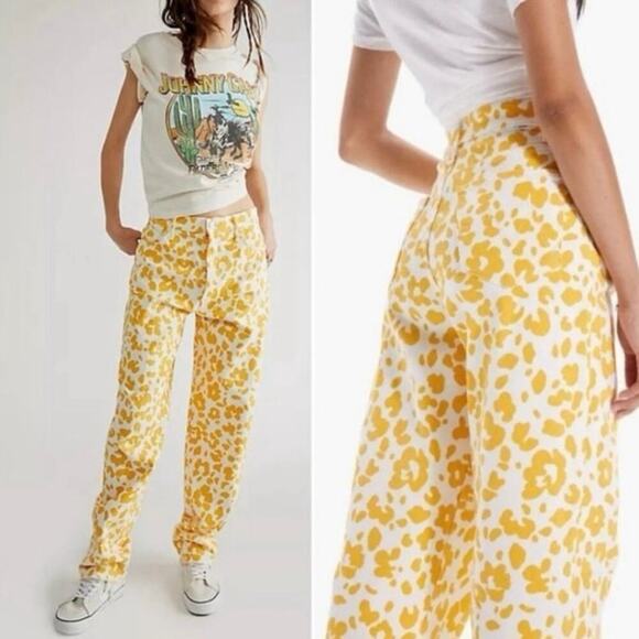 MOTHER The Curbside Heel Fray Yellow Floral Leopard Button Fly High Rise Size 25 - Picture 1 of 14